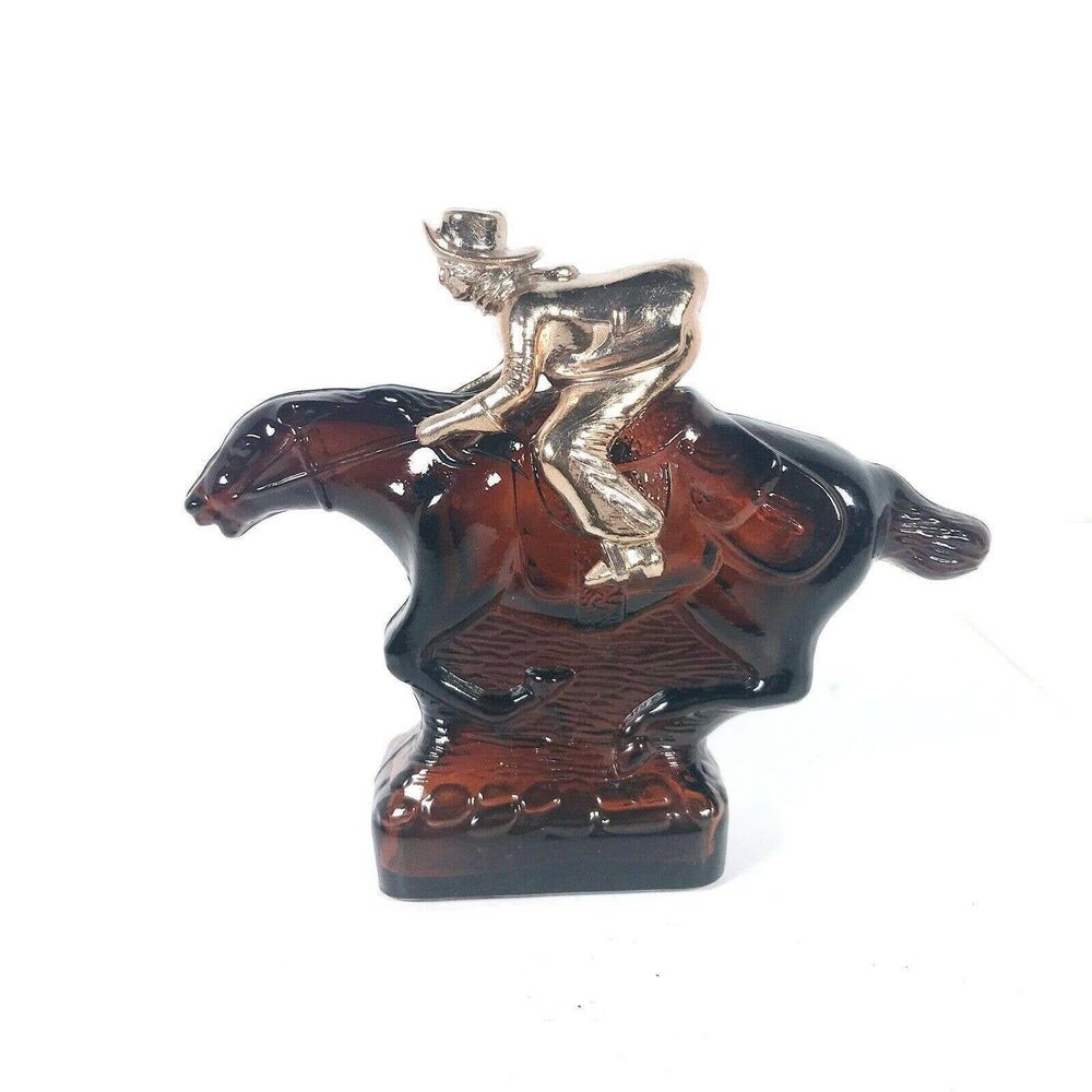 Vintage AVON Leather Pony Express Mail Carrier Horse Rider Decanter Empty